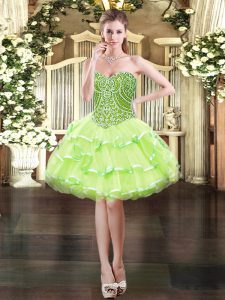 Super Mini Length Ball Gowns Sleeveless Yellow Green Evening Dress Lace Up