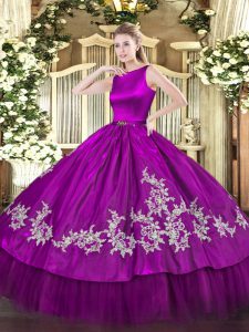 Stunning Fuchsia Scoop Neckline Embroidery Sweet 16 Quinceanera Dress Sleeveless Clasp Handle