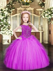 Exquisite Sleeveless Beading and Ruffles Zipper Pageant Gowns For Girls