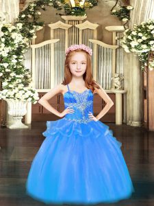 Low Price Floor Length Baby Blue Womens Party Dresses Organza Sleeveless Beading