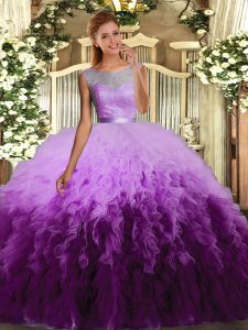 High End Floor Length Multi-color Quinceanera Dresses Tulle Sleeveless Beading and Appliques and Ruffles