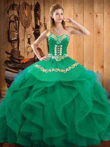 Adorable Sweetheart Sleeveless Organza Quinceanera Dresses Embroidery and Ruffles Lace Up
