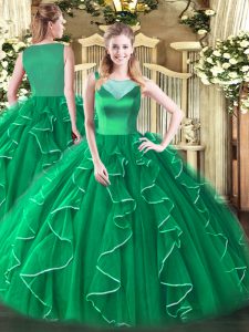  Turquoise Sleeveless Beading and Ruffles Floor Length 15th Birthday Dress