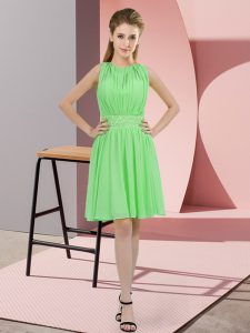 Flare Empire Court Dresses for Sweet 16 Apple Green Scoop Chiffon Sleeveless Knee Length Zipper