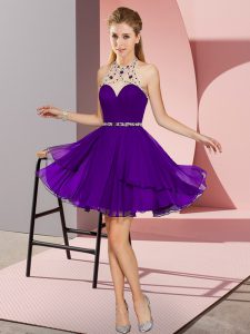 Clearance Purple Zipper Dress for Prom Beading Sleeveless Mini Length