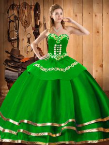 Simple Green Organza Lace Up Sweet 16 Quinceanera Dress Sleeveless Floor Length Embroidery