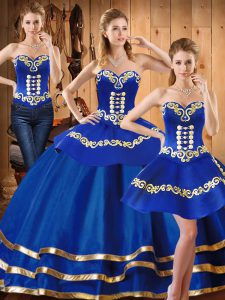 Discount Floor Length Blue Vestidos de Quinceanera Satin and Tulle Sleeveless Embroidery