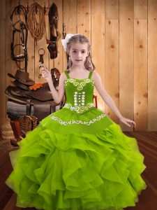  Ball Gowns Girls Pageant Dresses Olive Green Straps Organza Sleeveless Floor Length Lace Up