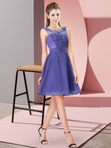  Lavender Empire Scoop Sleeveless Chiffon Knee Length Zipper Appliques Dama Dress for Quinceanera