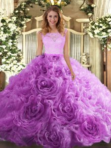  Lilac Sleeveless Fabric With Rolling Flowers Zipper Quinceanera Dresses for Sweet 16 and Quinceanera