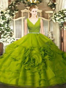 Top Selling Olive Green Fabric With Rolling Flowers Zipper Vestidos de Quinceanera Sleeveless Floor Length Beading