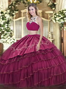 Lovely Sleeveless Backless Floor Length Beading and Embroidery and Ruffled Layers Sweet 16 Dress