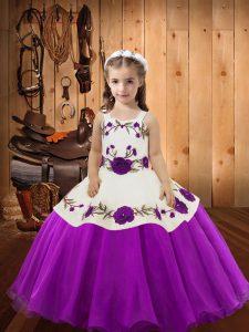  Purple Straps Lace Up Embroidery Kids Formal Wear Sleeveless