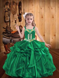  Organza Sleeveless Floor Length Girls Pageant Dresses and Beading and Embroidery and Ruffles