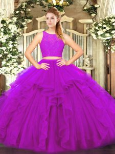 Fancy Fuchsia Sweet 16 Dresses Military Ball and Sweet 16 and Quinceanera with Ruffles Scoop Sleeveless Zipper