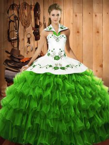  Floor Length Lace Up Sweet 16 Quinceanera Dress for Military Ball and Sweet 16 and Quinceanera with Embroidery and Ruffled Layers