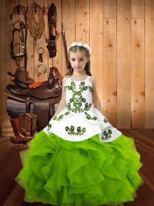  Floor Length Lace Up Teens Party Dress for Sweet 16 and Quinceanera and Wedding Party with Embroidery and Ruffles