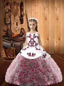High End Multi-color Sleeveless Embroidery and Ruffles Floor Length Child Pageant Dress
