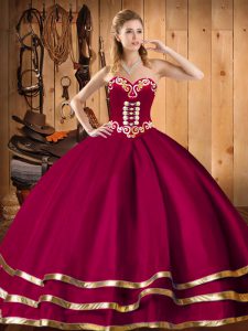 Popular Wine Red Ball Gowns Embroidery and Ruffles Quinceanera Gowns Lace Up Organza Sleeveless Floor Length