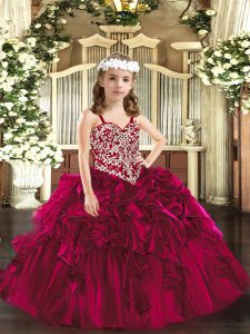 Perfect Straps Sleeveless Lace Up Little Girls Pageant Dress Wholesale Fuchsia Organza