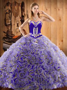  Sweetheart Sleeveless Sweep Train Lace Up 15 Quinceanera Dress Multi-color Satin and Fabric With Rolling Flowers
