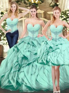  Ball Gowns Sweet 16 Dresses Apple Green Sweetheart Organza Sleeveless Floor Length Lace Up