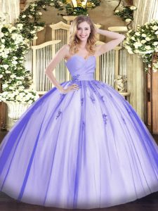  Lavender Ball Gowns Tulle Sweetheart Sleeveless Beading and Appliques Floor Length Lace Up Quinceanera Gown