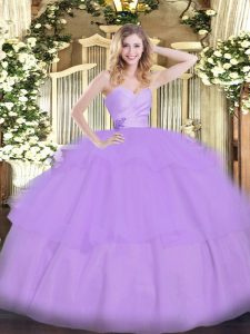  Sweetheart Sleeveless Organza Quinceanera Gown Beading and Ruffled Layers Lace Up