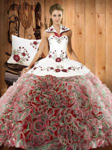 Multi-color Lace Up Quince Ball Gowns Embroidery Sleeveless Sweep Train
