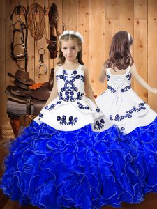  Royal Blue Sleeveless Organza Lace Up Little Girls Pageant Dress Wholesale for Sweet 16 and Quinceanera