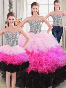  Floor Length Lace Up Quinceanera Gowns Multi-color for Sweet 16 and Quinceanera with Beading and Ruffles