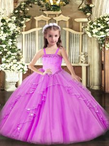  Ball Gowns Pageant Gowns For Girls Lilac Straps Organza Sleeveless Floor Length Lace Up