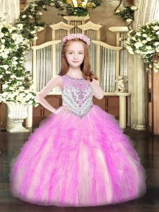 Enchanting Lilac Ball Gowns Beading and Ruffles Girls Pageant Dresses Zipper Organza Sleeveless Floor Length
