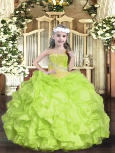 Cute Floor Length Ball Gowns Sleeveless Yellow Green Kids Pageant Dress Lace Up