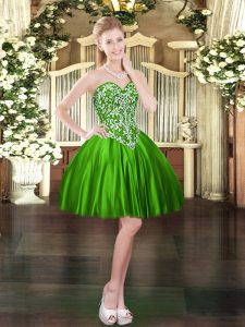 Trendy Green Sleeveless Mini Length Beading Lace Up Prom Party Dress
