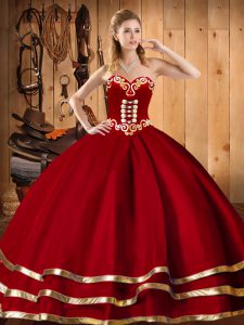 Suitable Red Sweetheart Lace Up Embroidery 15th Birthday Dress Sleeveless
