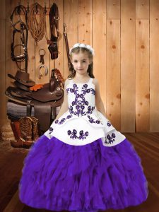  Eggplant Purple Little Girls Pageant Dress Wholesale Sweet 16 and Quinceanera with Embroidery and Ruffles Straps Sleeveless Lace Up