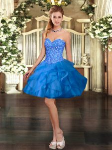  Mini Length Lace Up Dress for Prom Blue for Prom and Party with Beading and Ruffles