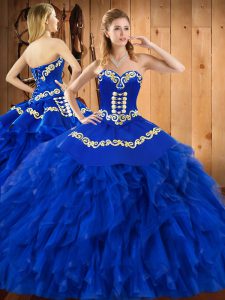  Blue Lace Up Sweet 16 Quinceanera Dress Embroidery and Ruffles Sleeveless Floor Length