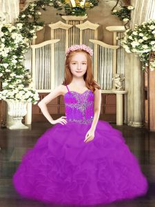  Fuchsia and Purple Sleeveless Organza Lace Up Little Girls Pageant Gowns for Prom and Military Ball