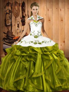 Dazzling Floor Length Ball Gowns Sleeveless Olive Green Quinceanera Dress Lace Up