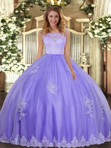 Flirting Tulle Sleeveless Floor Length Sweet 16 Quinceanera Dress and Lace and Appliques