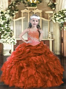  Organza Sleeveless Floor Length Little Girls Pageant Gowns and Appliques and Ruffles