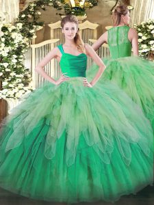 Popular Floor Length Zipper 15 Quinceanera Dress Multi-color for Military Ball and Sweet 16 and Quinceanera with Ruffles
