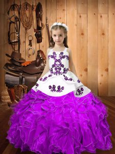 Amazing Straps Sleeveless Organza Little Girl Pageant Dress Embroidery and Ruffles Lace Up