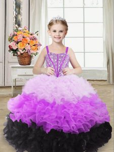 Multi-color Sleeveless Floor Length Beading and Ruffles Lace Up Little Girls Pageant Dress Wholesale