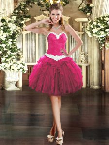 Luxurious Fuchsia Lace Up Prom Dress Appliques and Ruffles Sleeveless Mini Length