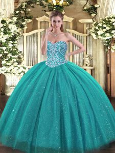 New Style Sleeveless Lace Up Floor Length Beading 15 Quinceanera Dress