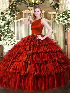  Floor Length Wine Red Quince Ball Gowns Organza Sleeveless Ruffled Layers