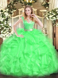 Fabulous Green Sleeveless Beading and Ruffles Floor Length Quinceanera Gowns